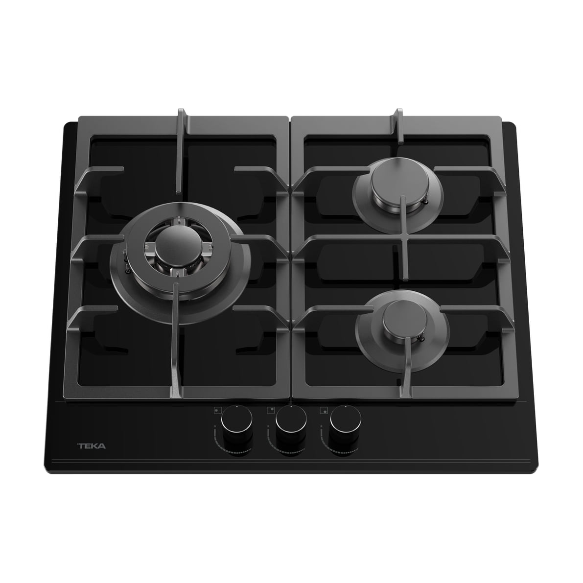 Placa de gas Teka GBC 63110 KBB, 3 quemadores y cristal negro